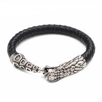 Leather Bracelet, with 316L Stainless Steel, Round, silver color plated, fashion jewelry & for man, silver color 34mm,37mm 
