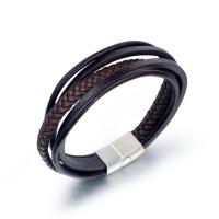 Titanium Steel Bracelet, with PU Leather, multilayer & for man, black Approx 8.26 Inch 