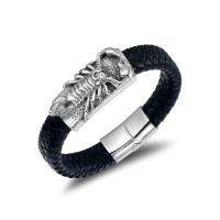 Titanium Steel Bracelet, with PU Leather, for man, black Approx 8.26 Inch 