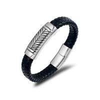 Titanium Steel Bracelet, with PU Leather, for man, black Approx 8.26 Inch 