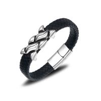 Titanium Steel Bracelet, with PU Leather, for man, black Approx 8.26 