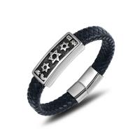 Titanium Steel Bracelet, with PU Leather, multilayer & for man, black Approx 8.26 Inch 