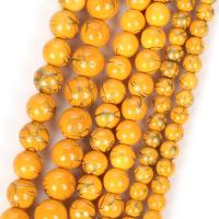 Природные золото Вены бирюзовые бусы, Бирюза с золотыми прожилками, Круглая, DIY, желтый, длина:37-39 см, продается Strand