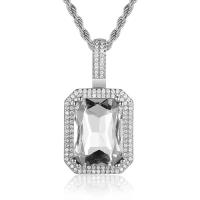 Cubic Zircon Micro Pave Brass Necklace, Rectangle, plated, Unisex & micro pave cubic zirconia & faceted Approx 24 Inch 