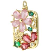 Cubic Zirconia Micro Pave Brass Pendant, Flower, gold color plated, micro pave cubic zirconia, mixed colors Approx 3mm 