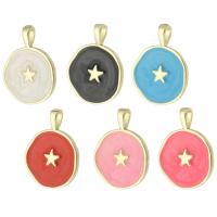 Enamel Brass Pendants, Round, gold color plated Approx 2mm 