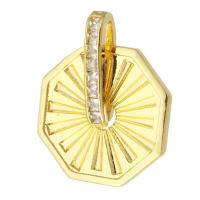 Cubic Zirconia Micro Pave Brass Pendant, Octagon, gold color plated, micro pave cubic zirconia, golden Approx 2mm 