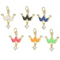 Enamel Brass Pendants, Crown, gold color plated, micro pave cubic zirconia 21mm Approx 3mm 