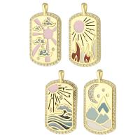 Enamel Brass Pendants, Rectangle, gold color plated & micro pave cubic zirconia, mixed colors Approx 2mm 