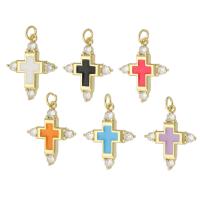 Enamel Brass Pendants, Cross, gold color plated, micro pave cubic zirconia Approx 3mm 