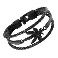 Split Layer Cowhide Leather Bracelet, with Zinc Alloy, Maple Leaf, plated, fashion jewelry & for man 