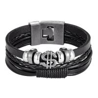 Leather Bracelet, with Split Layer Cowhide Leather & Zinc Alloy, Round, plated, fashion jewelry & for man 