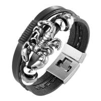 Leather Bracelet, with Split Layer Cowhide Leather & Zinc Alloy, Round, silver color plated, fashion jewelry & for man 