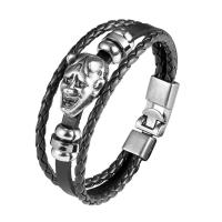 Leather Bracelet, with Split Layer Cowhide Leather & Zinc Alloy, Round, silver color plated, fashion jewelry & for man cm 