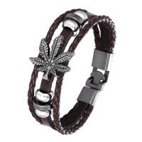 Leather Bracelet, with Zinc Alloy, Maple Leaf, plated, fashion jewelry & for man cm 
