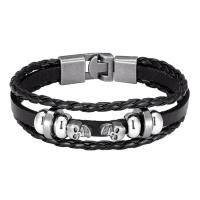Leather Bracelet, with Zinc Alloy, Skull, plated, fashion jewelry & for man cm 