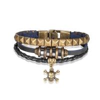 Split Layer Cowhide Leather Bracelet, with Zinc Alloy, Skull, plated, fashion jewelry & for man 