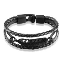 Split Layer Cowhide Leather Bracelet, with PU Leather & Zinc Alloy, Feather, plated, fashion jewelry & for man 