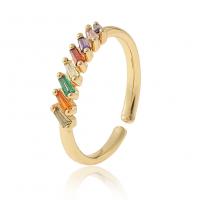 Cubic Zirconia Micro Pave Brass Finger Ring, real gold plated, Adjustable & micro pave cubic zirconia & for woman, multi-colored, 21mm 
