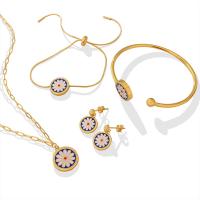 Titanium Steel Jewelry Set, bangle & bracelet & earring & necklace, Daisy, Vacuum Ion Plating & for woman & enamel 