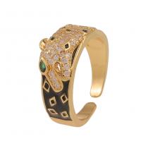 Cubic Zirconia Micro Pave Brass Finger Ring, gold color plated, Adjustable & Unisex & micro pave cubic zirconia & enamel, 21mm 