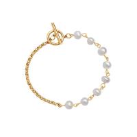 Cultured Freshwater Pearl Bracelets, Titanium Steel, with Freshwater Pearl, Vacuum Ion Plating, fashion jewelry & for woman, golden, 3mm,6mm Approx 15.75 Inch, Approx 7.09 Inch 