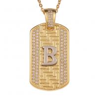 Brass Sweater Chain Necklace, gold color plated, Unisex & with letter pattern & micro pave cubic zirconia Approx 17.7 Inch 
