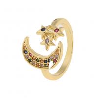 Brass Cuff Finger Ring, 18K gold plated, Adjustable & micro pave cubic zirconia & for woman 