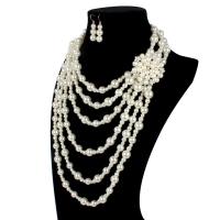 ABS Plastic Pearl Jewelry Set, earring & necklace, with Zinc Alloy, zinc alloy lobster clasp, zinc alloy earring hook, for woman, white, 15-50mm cm 