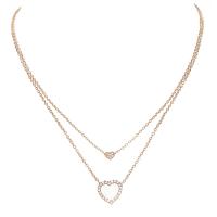 Cubic Zircon Micro Pave Brass Necklace, brass lobster clasp, Double Layer & micro pave cubic zirconia & for woman, golden 