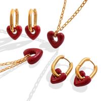 Titanium Steel Jewelry Set, earring & necklace, with Resin, with 5cm extender chain, Heart, Vacuum Ion Plating & for woman Approx 42 cm 