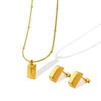 Titanium Steel Jewelry Set, Stud Earring & necklace, with 5cm extender chain, Rectangle, Vacuum Ion Plating & for woman Approx 40 cm 