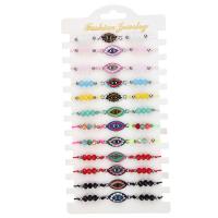 Polyester Cord Bracelet Set, with Crystal & Zinc Alloy, Eye, silver color plated, 12 pieces & adjustable & enamel, mixed colors .7 Inch 