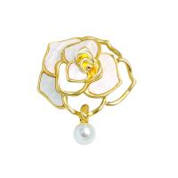 Shell Brooch, Zinc Alloy, with Shell & Plastic Pearl, Flower, gold color plated, for woman & hollow 