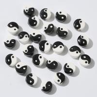 Printing Porcelain Beads, Round, ying yang & DIY white and black 