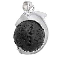 Pendentifs de lave, laiton, avec lave volcanique, bijoux de mode & DIY, noire Environ 5mm, Vendu par PC