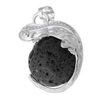 Pendentifs de lave, laiton, avec lave volcanique, bijoux de mode & DIY, noire Environ 5mm, Vendu par paire