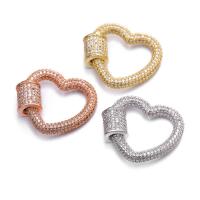 Brass Screw Carabiner Lock Charms, Heart, plated, DIY & micro pave cubic zirconia 