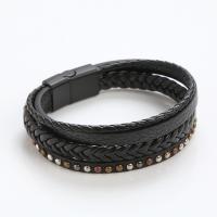 PU Leather Bracelet, with Zinc Alloy, plumbum black color plated, fashion jewelry & for man cm 
