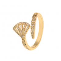 Cubic Zirconia Micro Pave Brass Finger Ring, Mermaid tail, gold color plated, Adjustable & micro pave cubic zirconia & for woman & enamel 