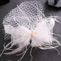Bridal Frontlet, Gauze, with Feather & Plastic Pearl, Bowknot, handmade, for woman, white 