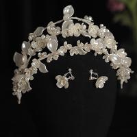 Wedding Jewelry Set, Plastic Pearl, crown & earring, with Clear Quartz, handmade, 2 pieces & for bridal, white 