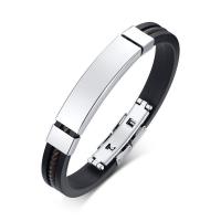 Titanium Steel Bracelet, with Silicone, fashion jewelry & for man, black, 38.5*11mm,9mm Approx 7.68 Inch 