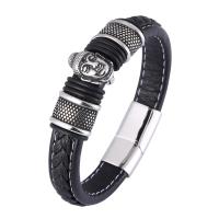 Microfiber PU Bracelet, with 316L Stainless Steel, Round, plated, fashion jewelry & for man 12mm 