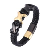 Split Layer Cowhide Leather Bracelet, with 316L Stainless Steel, Round, plated, fashion jewelry & for man 12mm 
