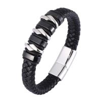 Split Layer Cowhide Leather Bracelet, with 316L Stainless Steel, Round, plated, fashion jewelry & for man 12mm 