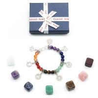Gemstone Jewelry Set, Healing Stones & bracelet, with Zinc Alloy, silver color plated, 8 pieces & no hole, mixed colors 