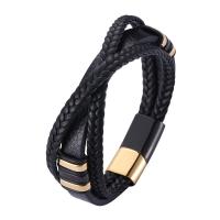 Microfiber PU Bracelet, with 316L Stainless Steel, Round, plated, fashion jewelry & for man 12mm 