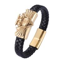 Leather Bracelet, with 316L Stainless Steel, Owl, gold color plated, fashion jewelry & for man 12mm 