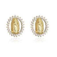 Cubic Zirconia Micro Pave Brass Earring, gold color plated, micro pave cubic zirconia & for woman 